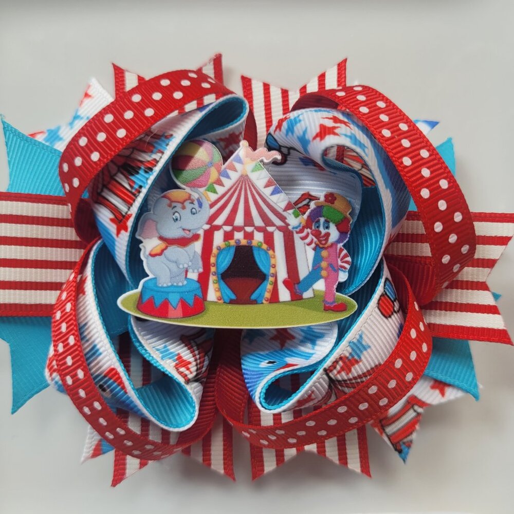 Circus elephant and clown 5" hair bow